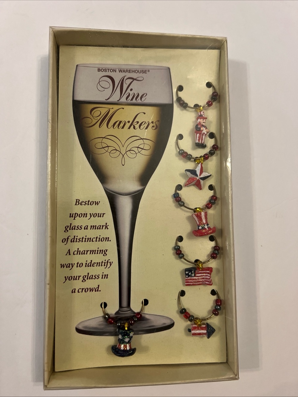 Boston Warehouse Red, White & Blue Patriotic Wine Markers Set